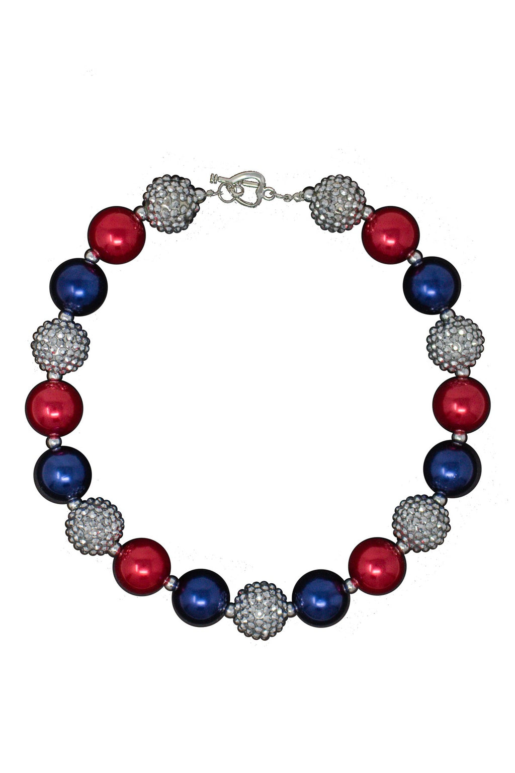 Red, Blue and Rhinestone Bubblegum Necklace - Sparkle in Pink