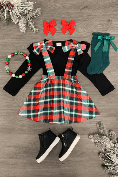 Green plaid suspender skirt sale