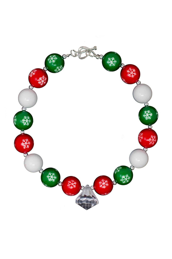 Red Green Snowflake Bubblegum Necklace - Sparkle in Pink