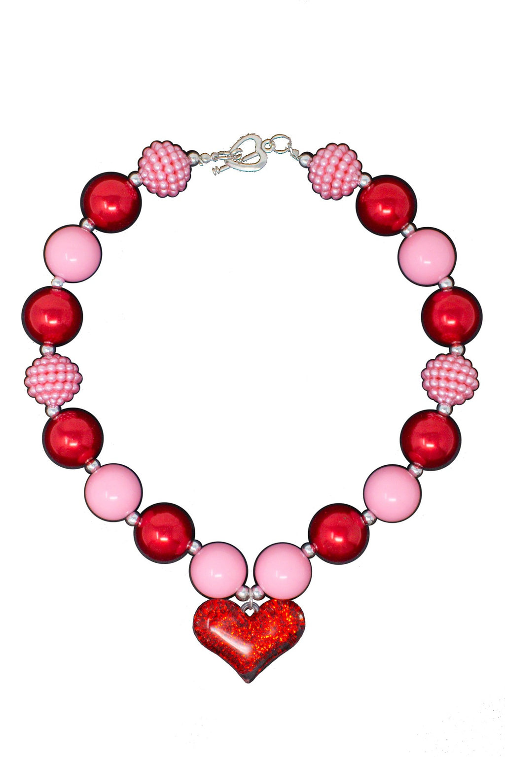 Red Heart Pink Bubblegum Necklace - Sparkle in Pink