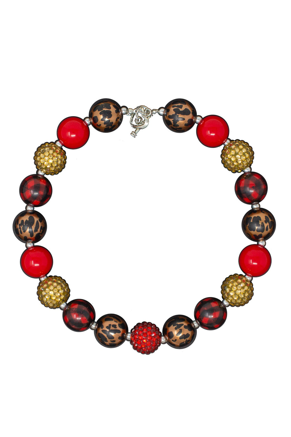 Red Plaid Cheetah Bubblegum Necklace - Sparkle in Pink
