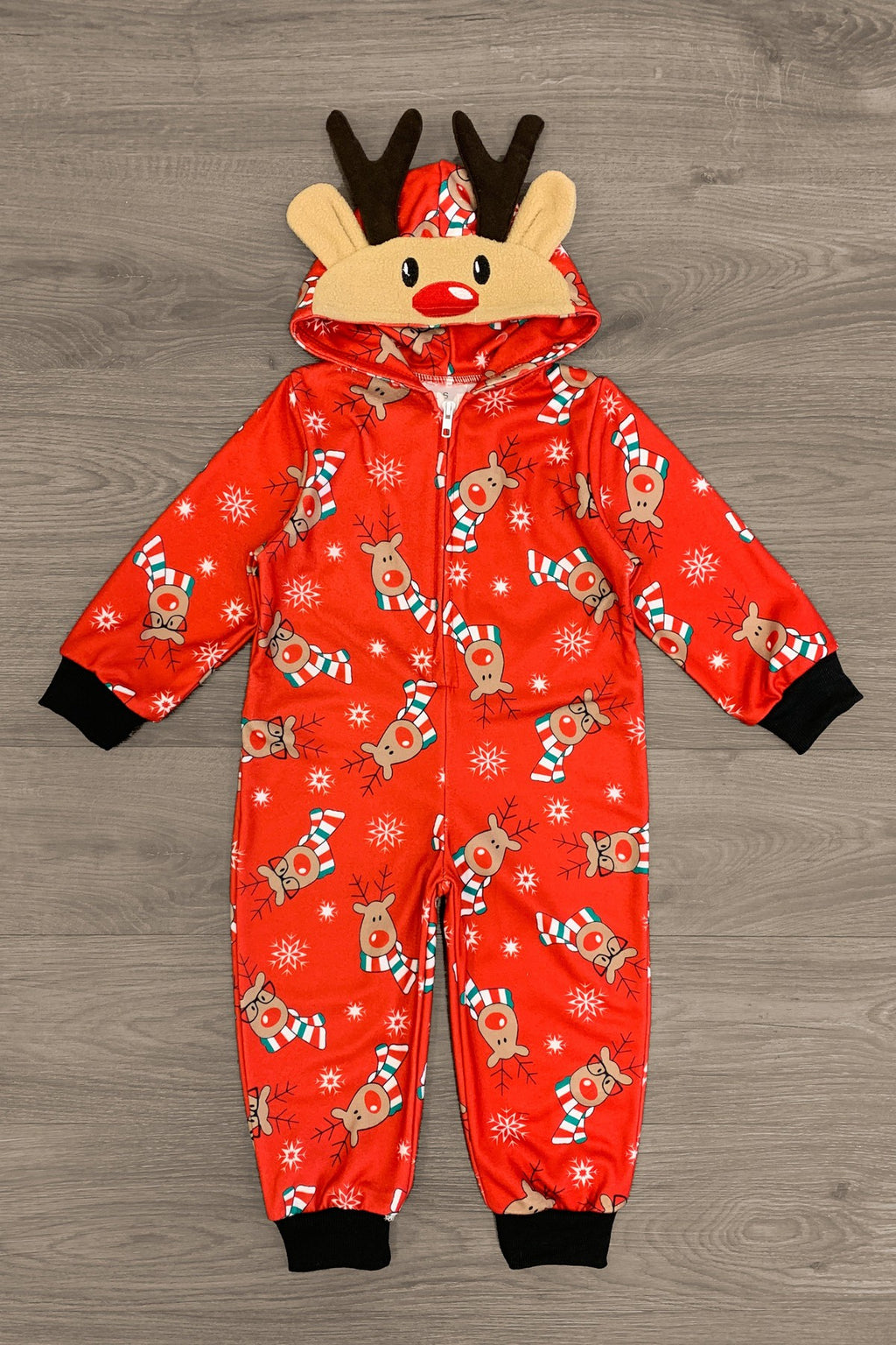 Red Reindeer Family Onesie Pajamas- & PET BANDANA! - Sparkle in Pink