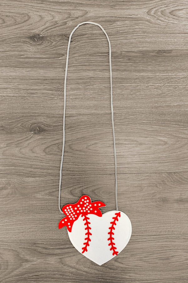 Red & White Baseball Heart Purse - Sparkle in Pink