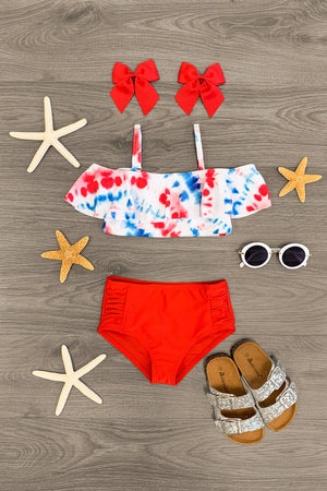 Red, White & Blue Tie Dye Swimsuit Set | Sparkle In Pink