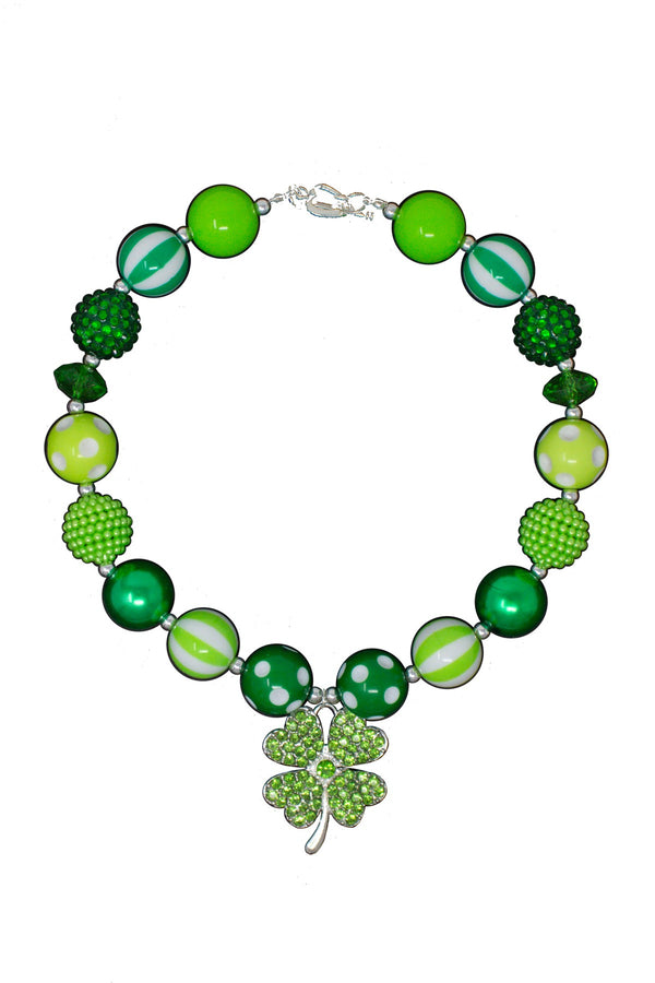 Rhinestone Four-Leaf Clover Bubblegum Necklace - Sparkle in Pink