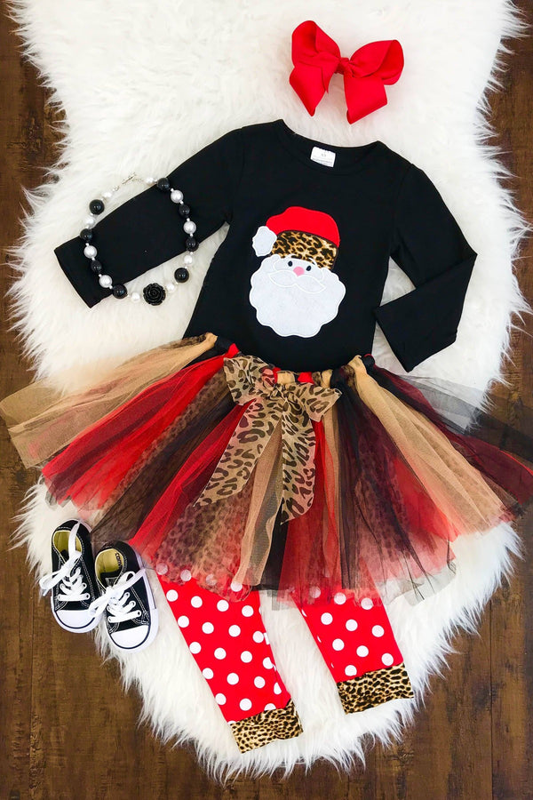 Santa 3 Piece Cheetah Tutu Skirt Set - Sparkle in Pink