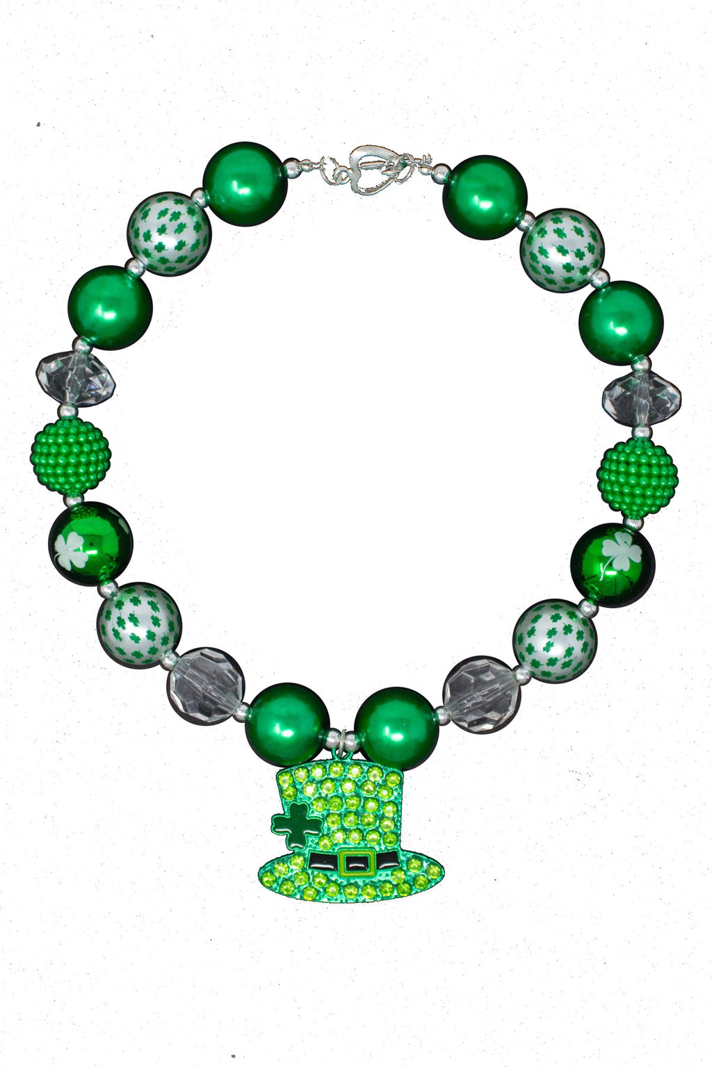 Shamrock & Leprechaun Hat Bubblegum Necklace - Sparkle in Pink