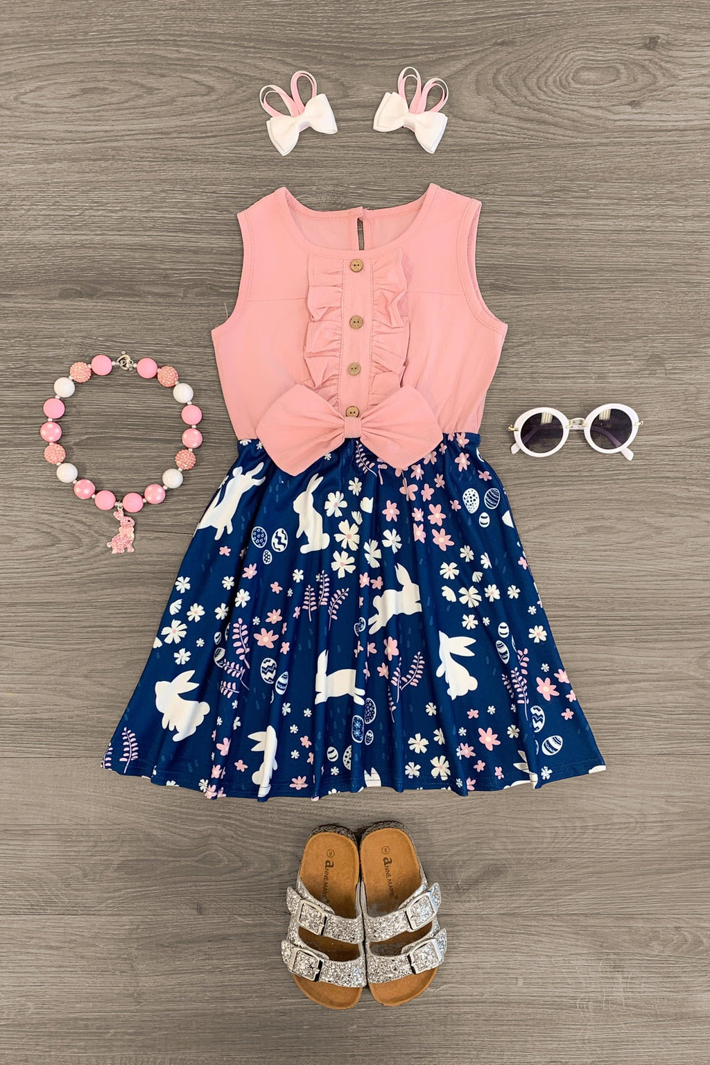 Silhouette Bunnies & Floral Tank Dress - Sparkle in Pink