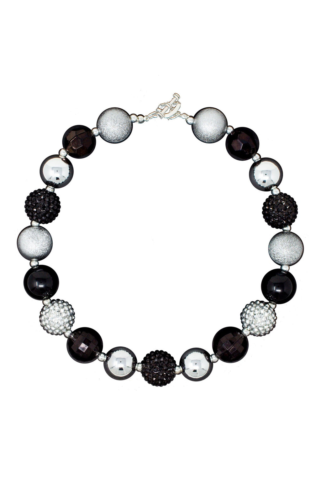 Silver & Black Glitter Bubblegum Necklace - Sparkle in Pink