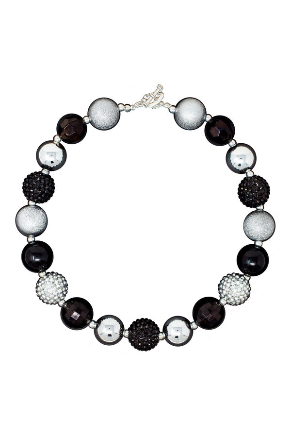 Silver & Black Glitter Bubblegum Necklace - Sparkle in Pink