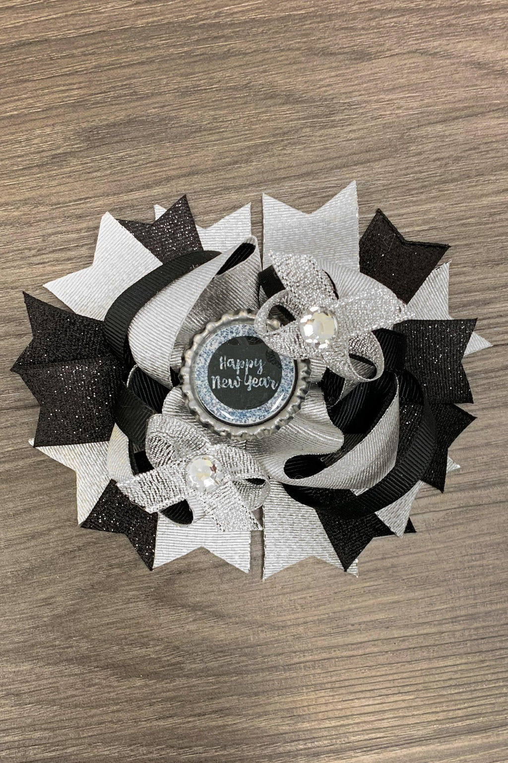 Silver & Black "Happy New Year" Bow - Sparkle in Pink