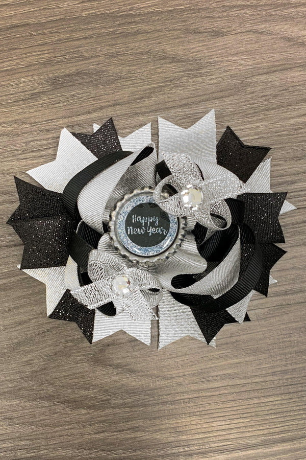 Silver & Black "Happy New Year" Bow - Sparkle in Pink