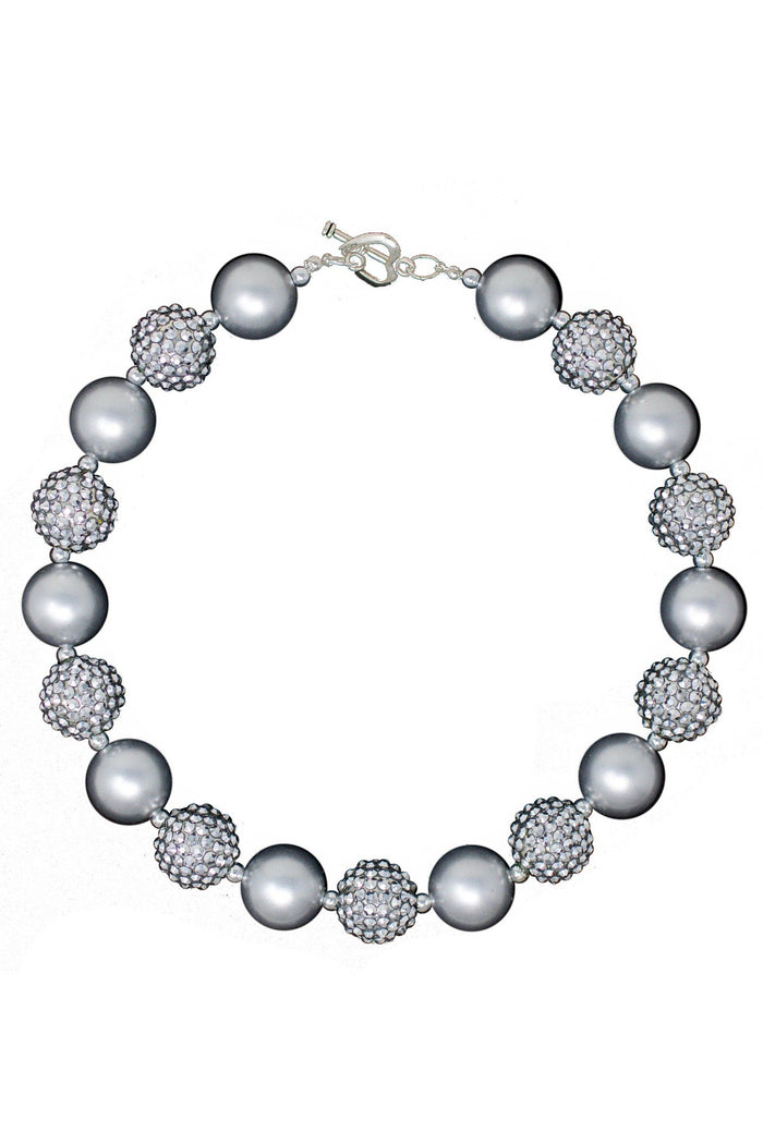 Silver Glitter Bubblegum Necklace - Default Title - Silver glitter bubblegum necklace with alternating smooth and sparkly round beads.