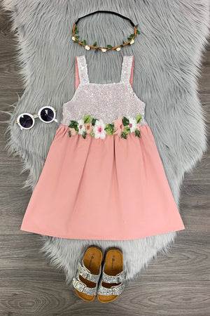 Silver Sequin Flower Tank Dress | Sparkle In Pink