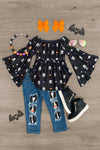 Skeleton Bones Denim Pant Set - Sparkle in Pink