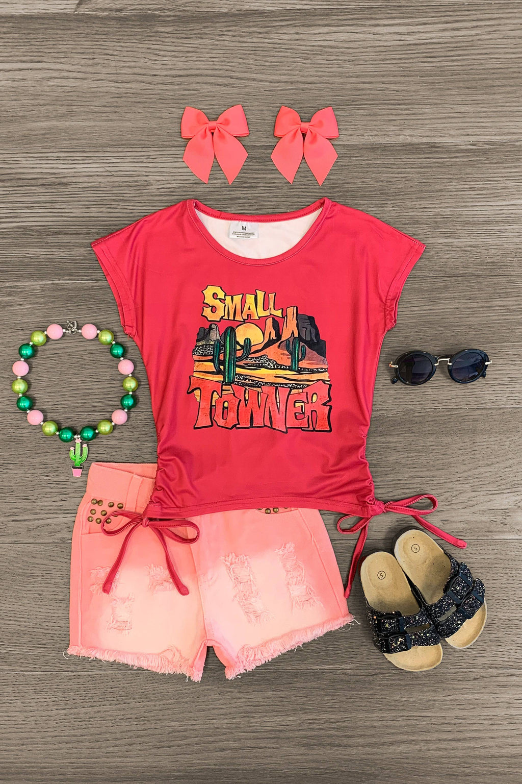 "Small Towner" Pink Desert Denim Short Set - Sparkle in Pink
