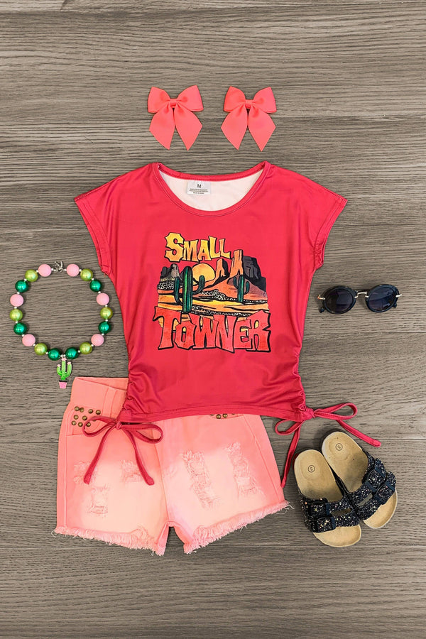 "Small Towner" Pink Desert Denim Short Set - Sparkle in Pink
