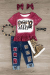 "Smart & Sassy" Sequin Denim Pant Set - Sparkle in Pink