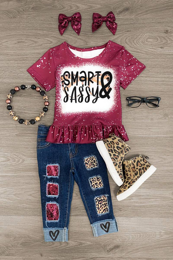 "Smart & Sassy" Sequin Denim Pant Set - Sparkle in Pink