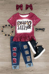 "Smart & Sassy" Sequin Denim Pant Set - Sparkle in Pink