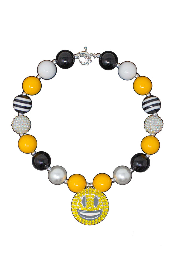 Smiley Emoji Rhinestone Bubblegum Necklace - Sparkle in Pink