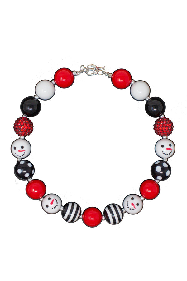 Snowman Red & Black Bubblegum Necklace - Sparkle in Pink