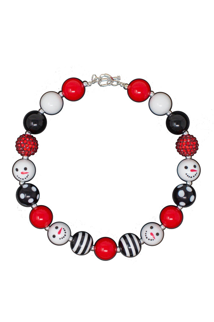Snowman Red & Black Bubblegum Necklace - Default Title - Red, black, and white bubblegum necklace with alternating beads and snowman faces.