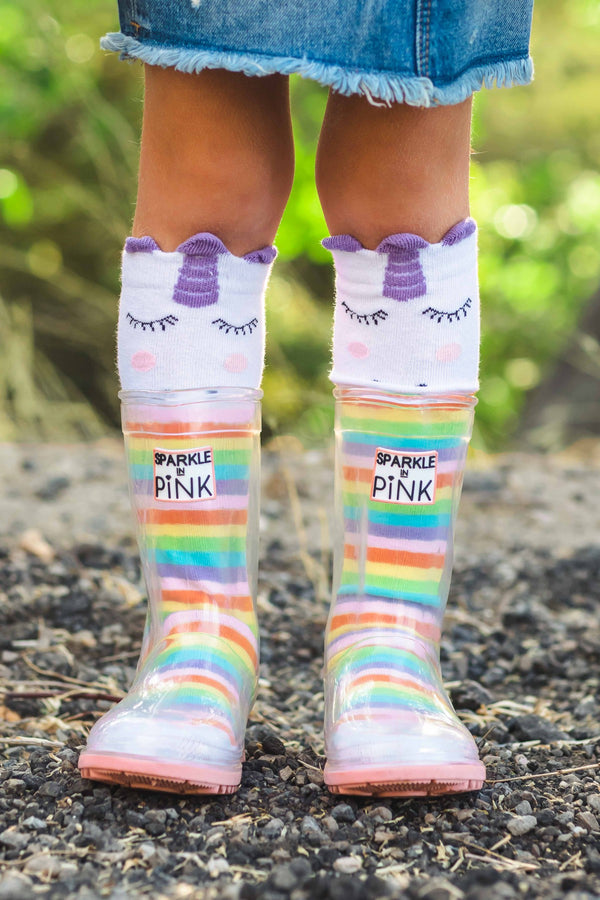 Sparkle In Pink Clear Rubber Boots with Colored Soles - Sparkle in Pink