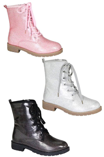 Sparkly Lace-Up Combat Boots | Sparkle In Pink