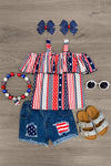 Stars & Stripes Denim Short Set - Sparkle in Pink