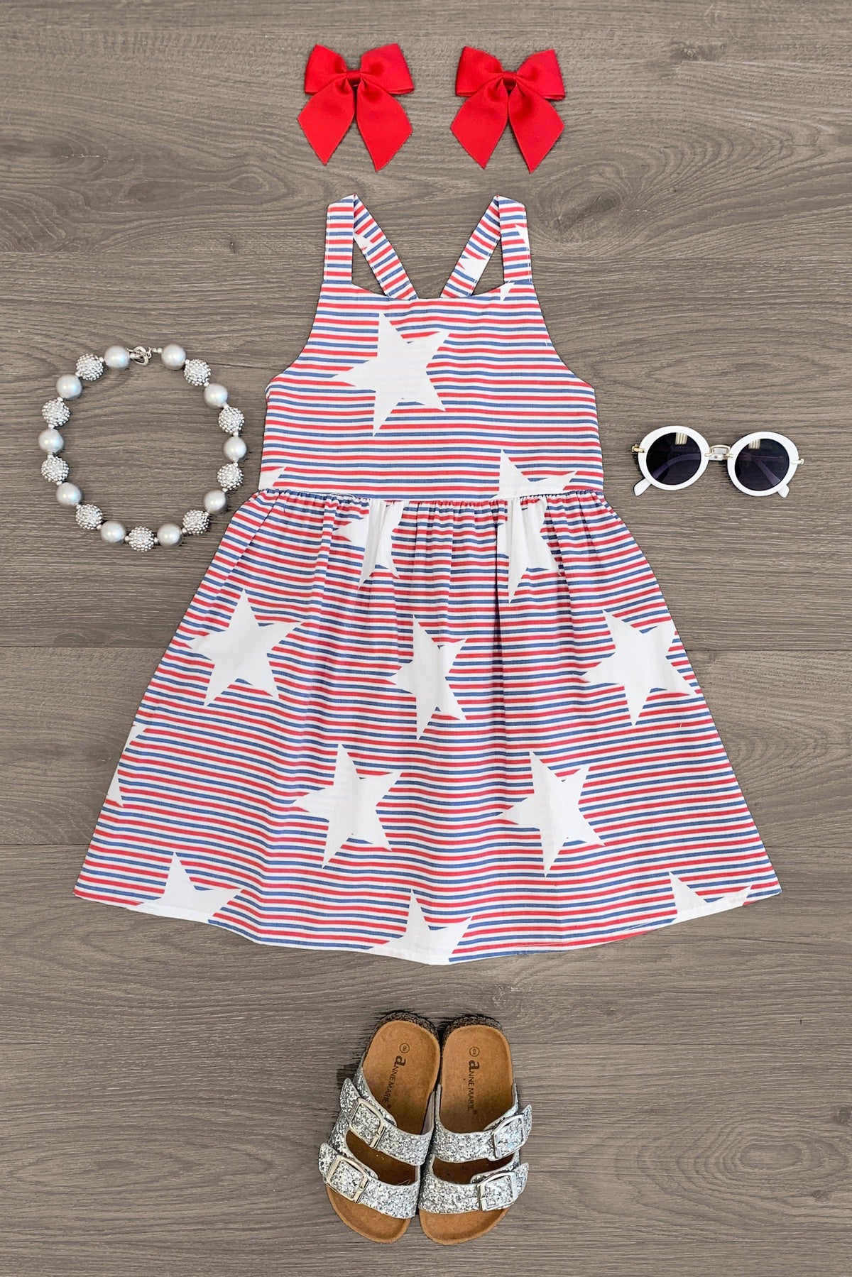 Stars & Stripes Tie Back Dress - Sparkle in Pink