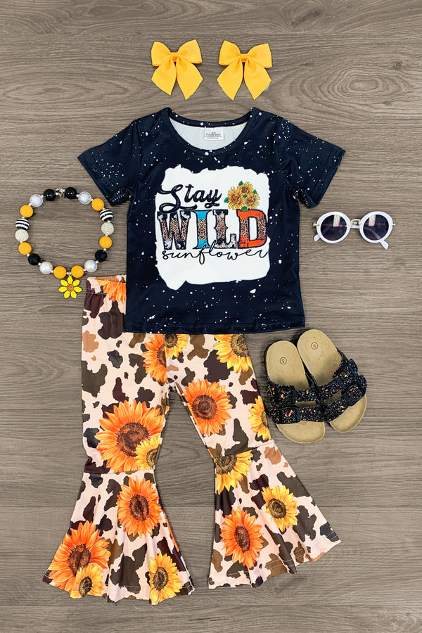"Stay Wild Sunflower" Bell Bottom Set - Sparkle in Pink