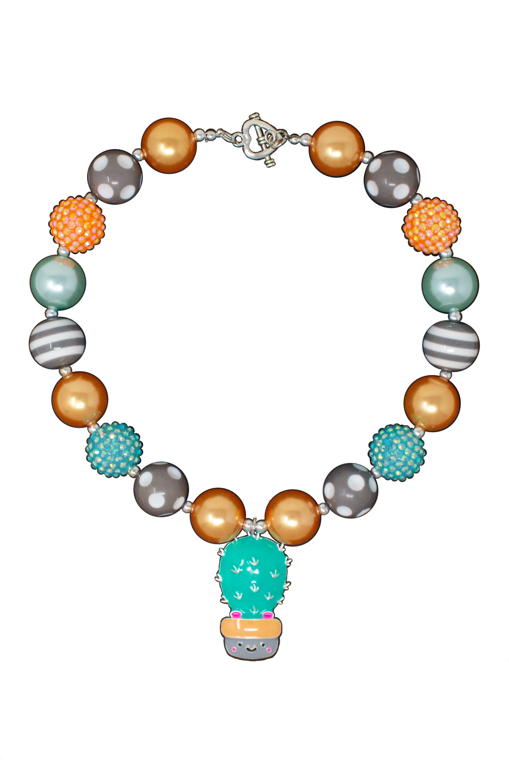 Teal & Orange Cactus Bubblegum Necklace - Sparkle in Pink