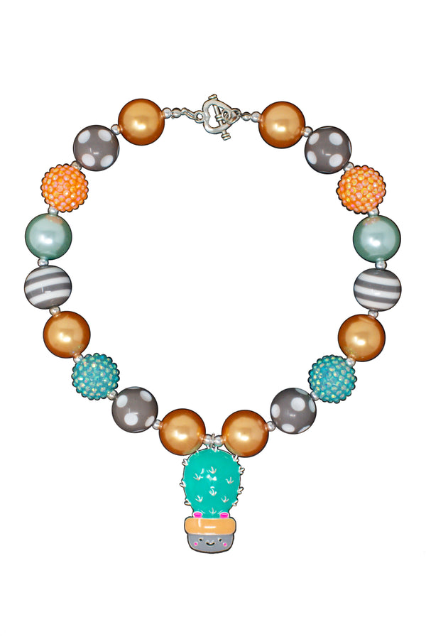 Teal & Orange Cactus Bubblegum Necklace - Sparkle in Pink