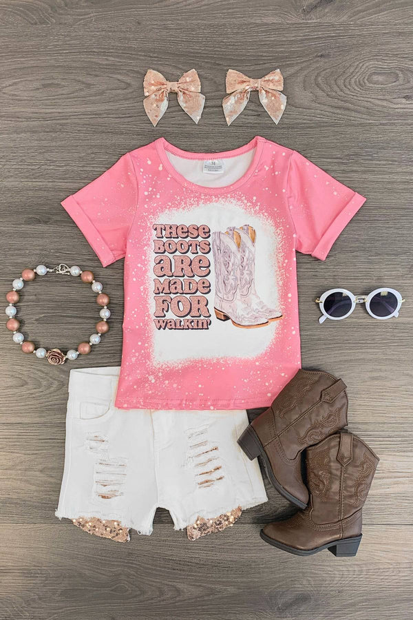 "These Boots Are Made For Walkin'" Denim Short Set - Sparkle in Pink