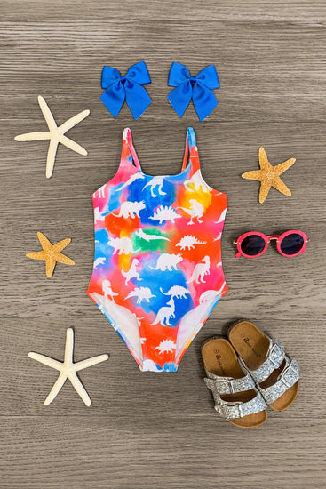 Tie Dye Dinosaurs One Piece Swimsuit | Sparkle In Pink