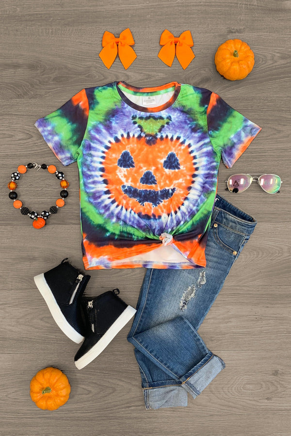 Tie Dye Pumpkin Short Sleeve Top - Sparkle in Pink