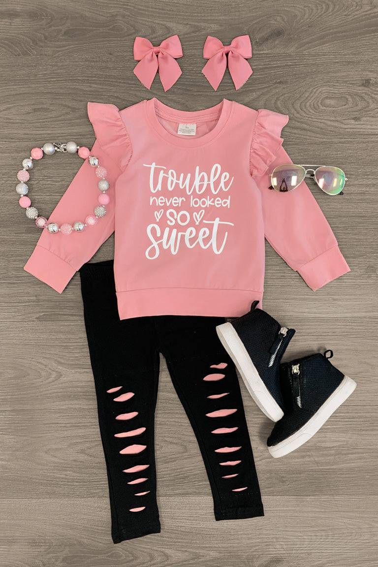 "Trouble Never Looked So Sweet" Legging Set - Sparkle in Pink