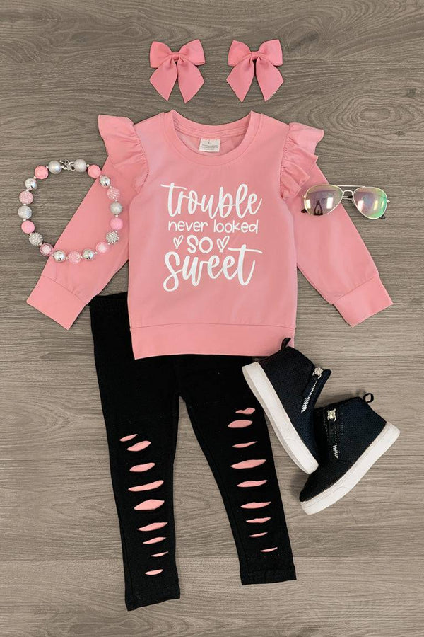 "Trouble Never Looked So Sweet" Legging Set - Sparkle in Pink