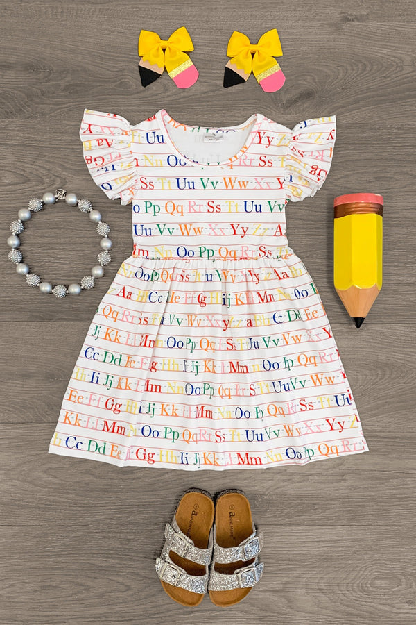 White Alphabet Dress - Sparkle in Pink