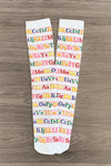 White Alphabet Knee High Socks - Sparkle in Pink