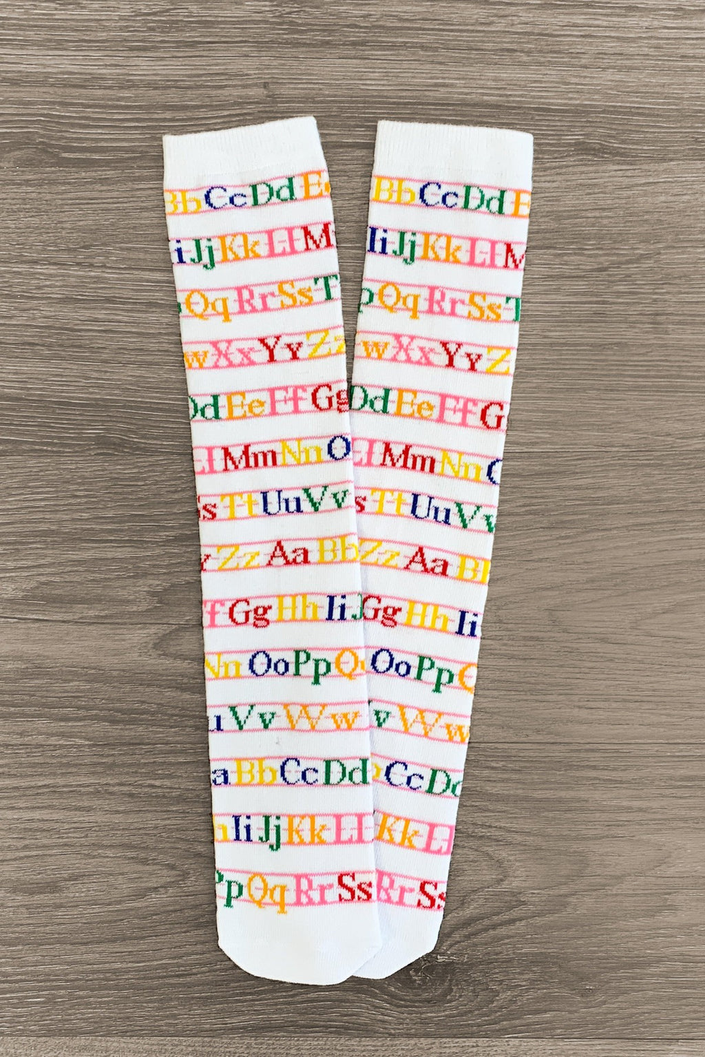 White Alphabet Knee High Socks - Sparkle in Pink