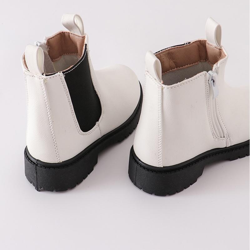White & Black Color Block Chelsea Boots - Sparkle in Pink