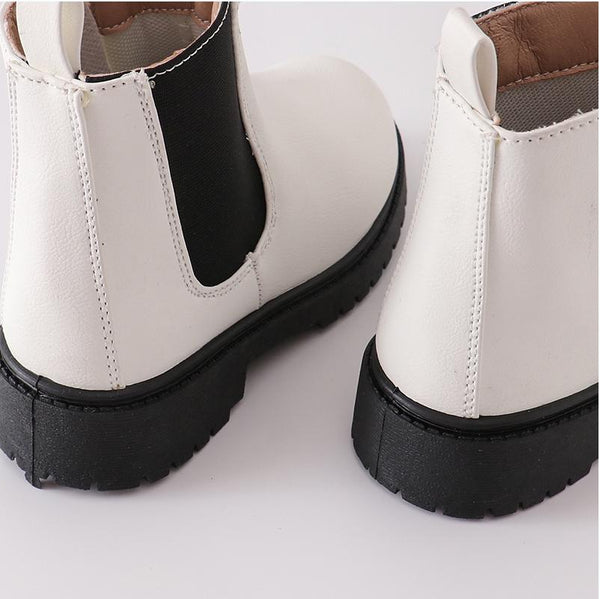 White & Black Color Block Chelsea Boots - Sparkle in Pink