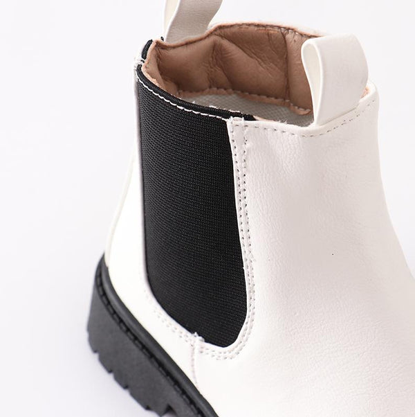 White & Black Color Block Chelsea Boots - Sparkle in Pink