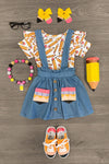 White Pencil Chambray Suspender Skirt Set - Sparkle in Pink