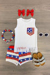 White Sequin American Flag Fringe Short Set - Sparkle in Pink