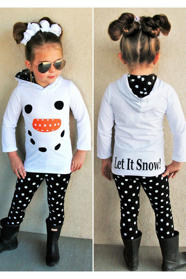 White Snowman Hoodie Pant Set - Sparkle in Pink
