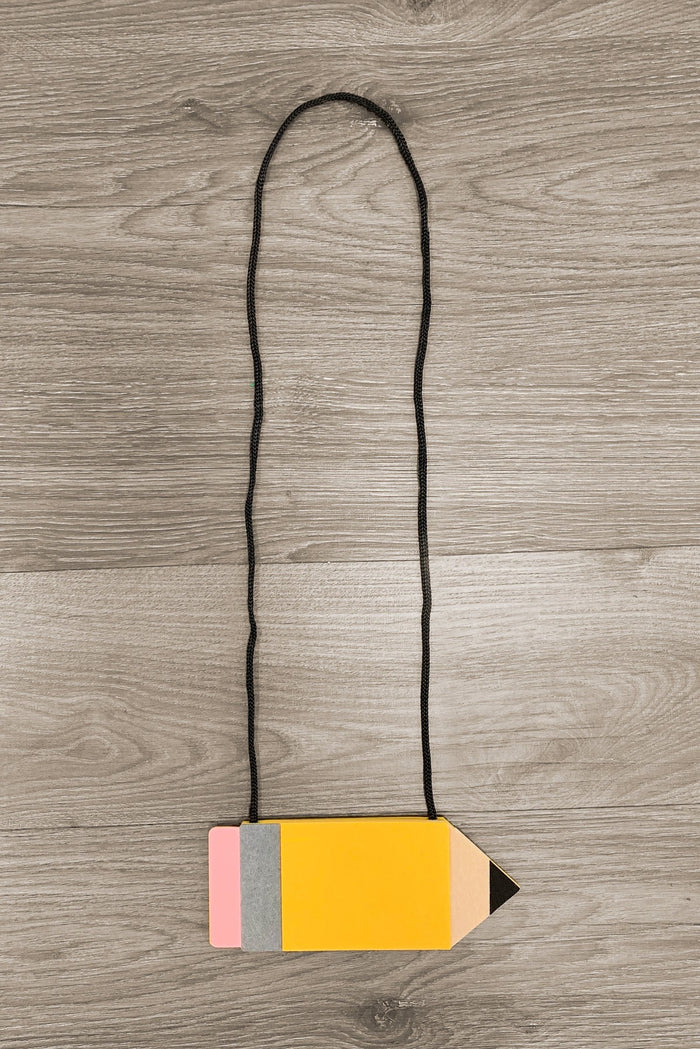 Yellow Pencil Purse - Default Title - Yellow pencil-shaped purse with black strap, featuring pink eraser and gray metal band details.