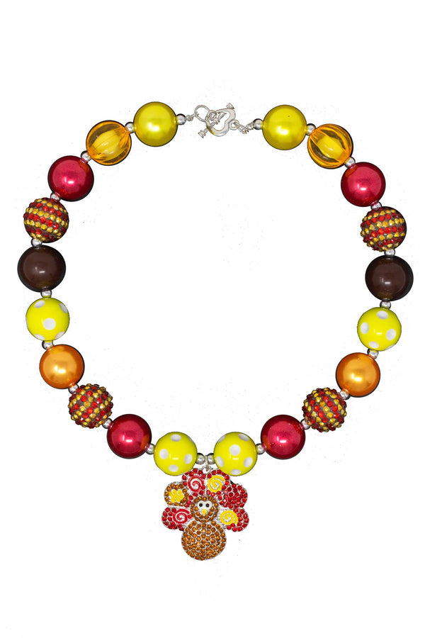 Yellow Polka Dot Glitter Turkey Bubblegum Necklace - Sparkle in Pink